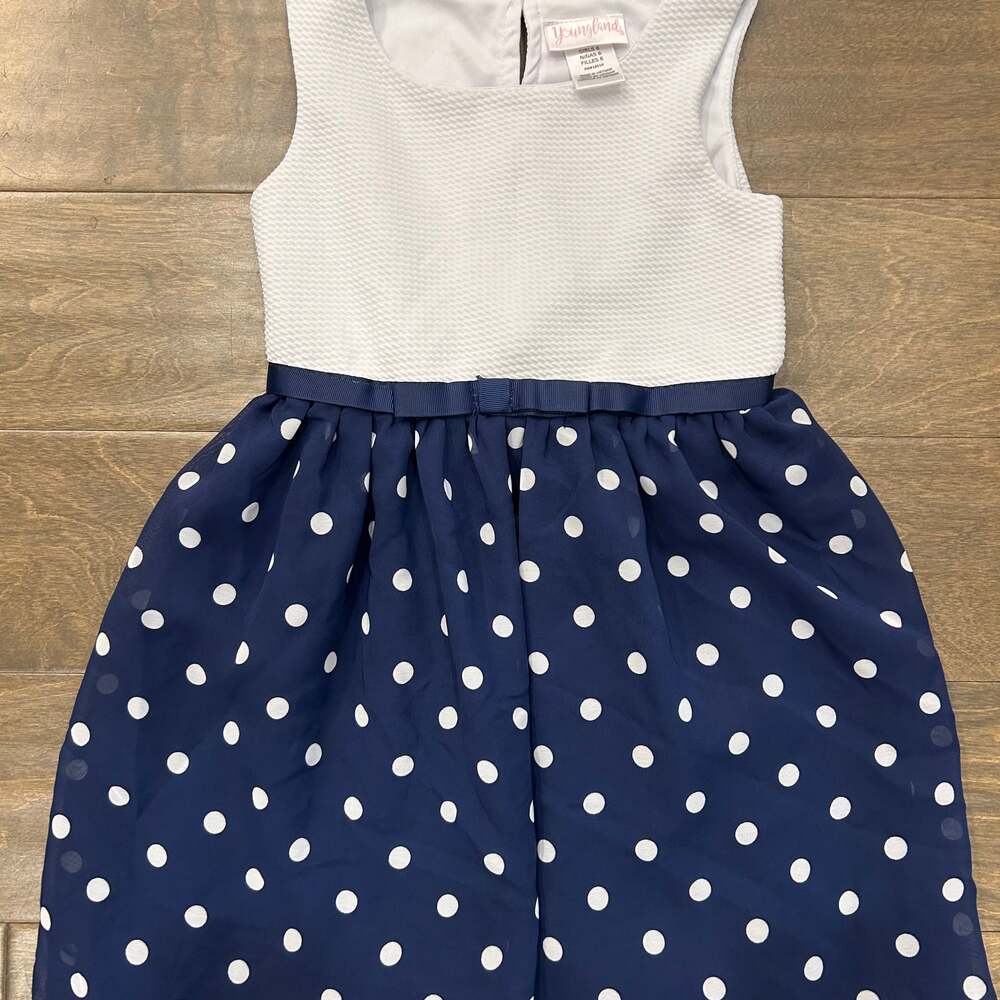 Youngland Girls Navy Blue & White Polka Dot Dress